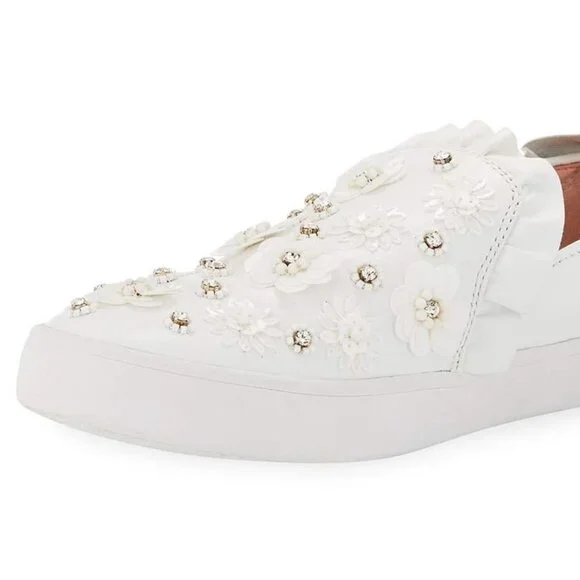 Kate Spade NEW Sneakers Embellished Leather Slip-on White Women's 9.5 NIB - Picture 5 of 17